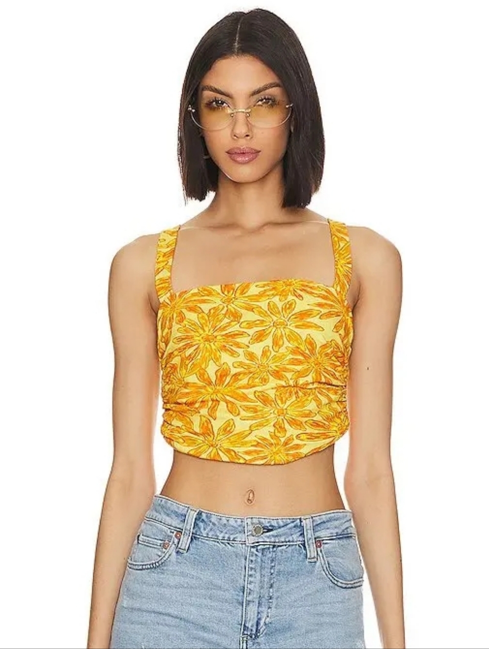 NWT Free People Yellow Floral Square Neck Crop Top
